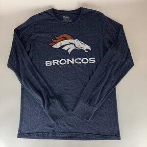 Denver Broncos NFL Navy Blue Majestic Threads Long Sleeve Crewneck Shirt Mens XL